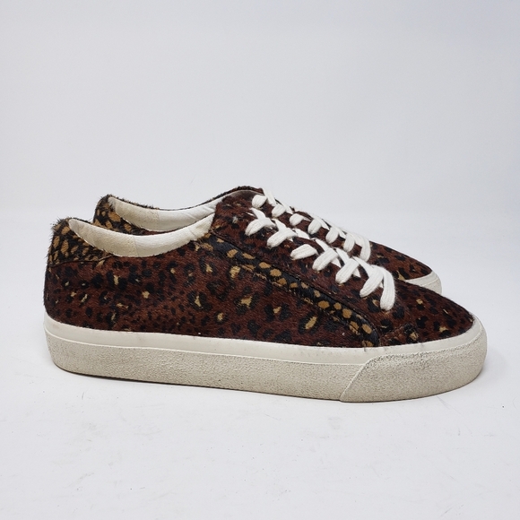 Madewell Sidewalk Low-Top Sneakers Painted Leopard Colorblock Calf Hair size 7 - Picture 5 of 10